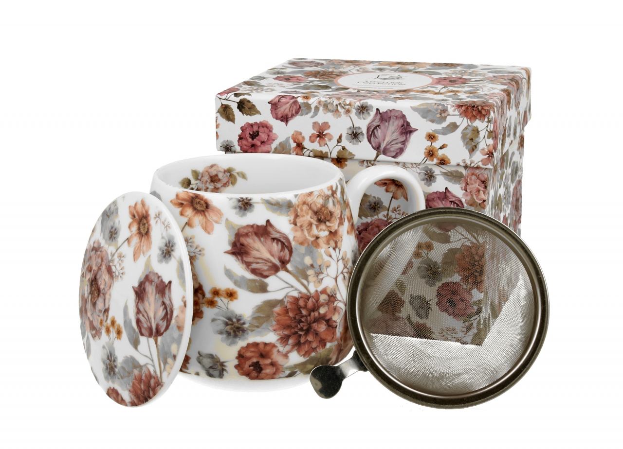 Porcelánový hrnek byliňák Pastel flowers 430 ml v dárkovém boxu