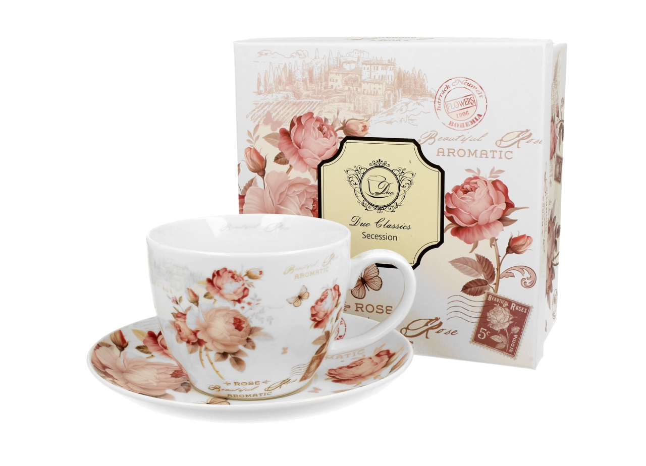 Porcelánový hrnek s podtalířkem jumbo Secession 470 ml v dárkovém boxu
