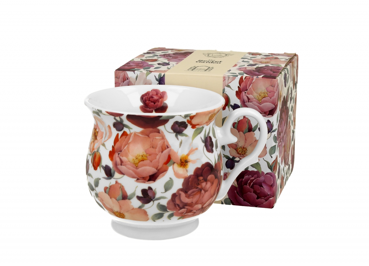 Porcelánový hrnek buclák Spring roses white 500 ml v dárkové krabičce