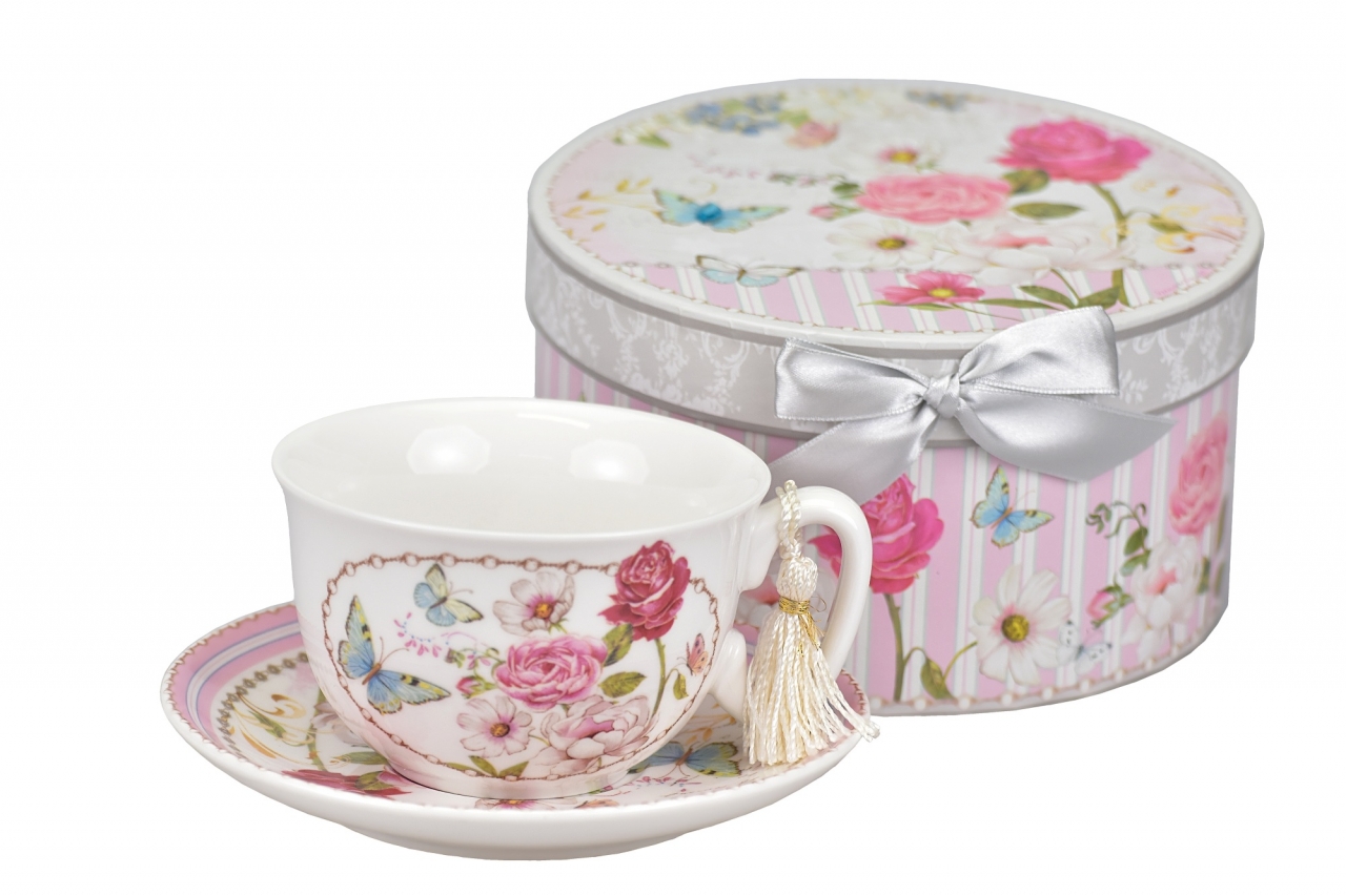Porcelánový hrnek s podtalířkem Rosa 300 ml v dárkové krabičce