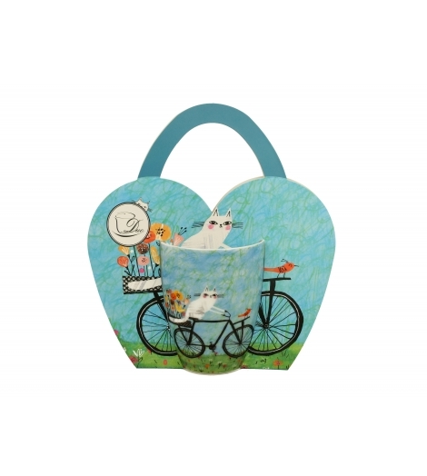 Porcelánový hrnek Cat's World bicycle 350 ml v papírovém košíku