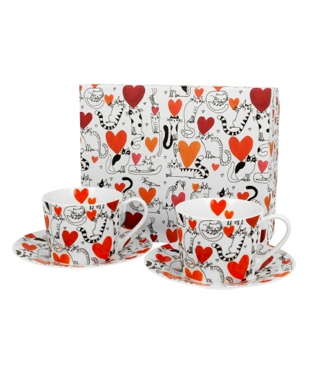 Porcelánový hrnek s podtalířkem Cat's World hearts 230 ml, sada 2 ks v dárkové krabičce