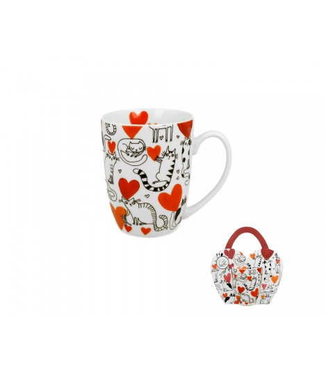 Porcelánový hrnek Cat's World hearts 350 ml v papírovém košíku