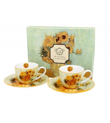 Porcelánový hrnek espesso s podtalířkem Sunflowers inspired by Van Gogh 110 ml, sada 2 ks v dárkovém boxu