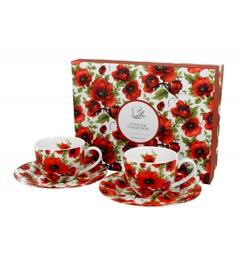 Porcelánový hrnek espesso s podtalířkem Lina poppies 110 ml, sada 2 ks v dárkovém boxu