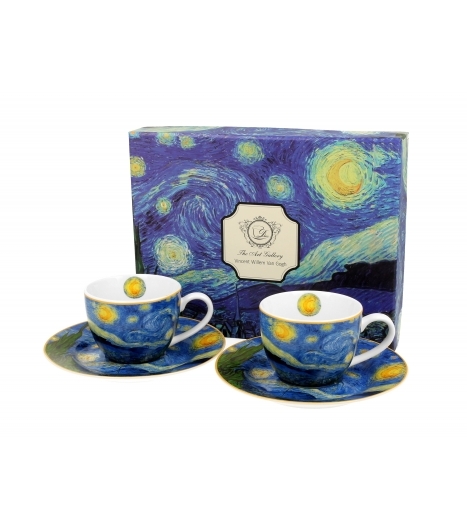 Porcelánový hrnek espesso s podtalířkem Starry Night inspired by Van Gogh 110 ml, sada 2 ks v dárkovém boxu