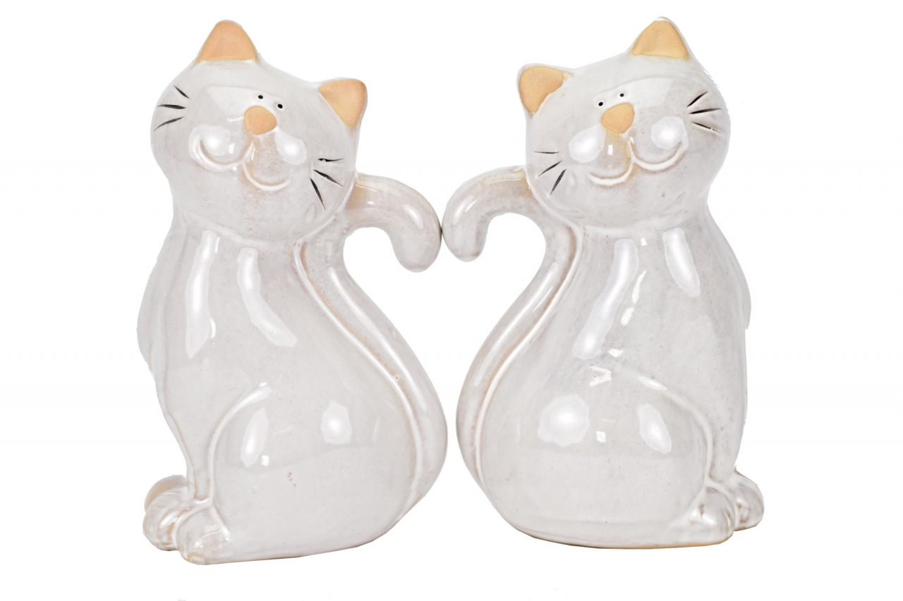 Keramická kočka béžová 17x10x8,2 cm mix druhů, balení 2 ks