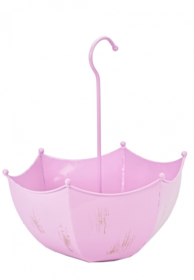 Plechový květináč deštník růžový 36x29,5x16,5 cm