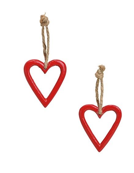 Kovové srdce na zavěšení 5x5x1 cm červené, balení 3 ks