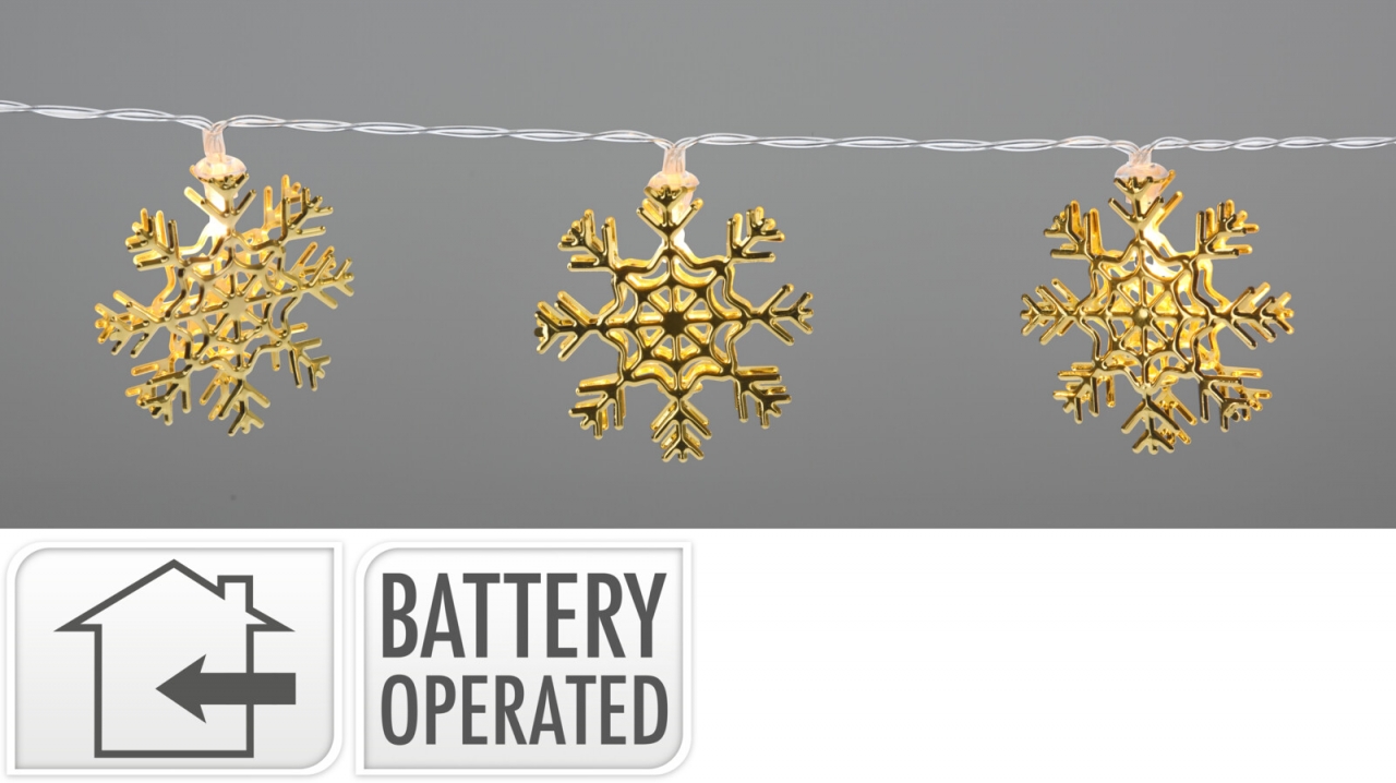 Vánoční osvětlení 10x LED zlaté vločky, délka 120 cm