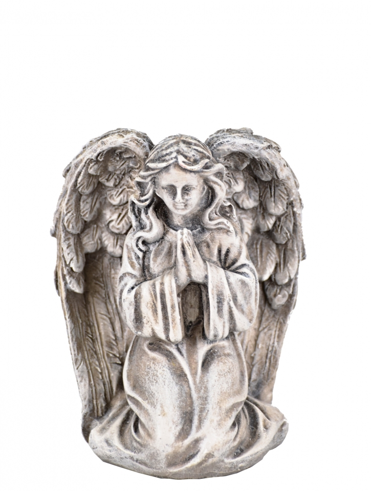 Smuteční dekorace klečící anděl šedý 12x9x7 cm