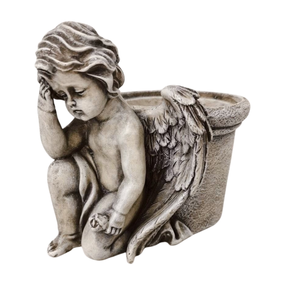 Smuteční květináč s andělem šedý 16x11,5x13,2 cm
