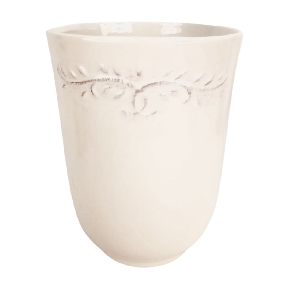 Bílý keramický květináč s ornamentem 20,2x15 cm
