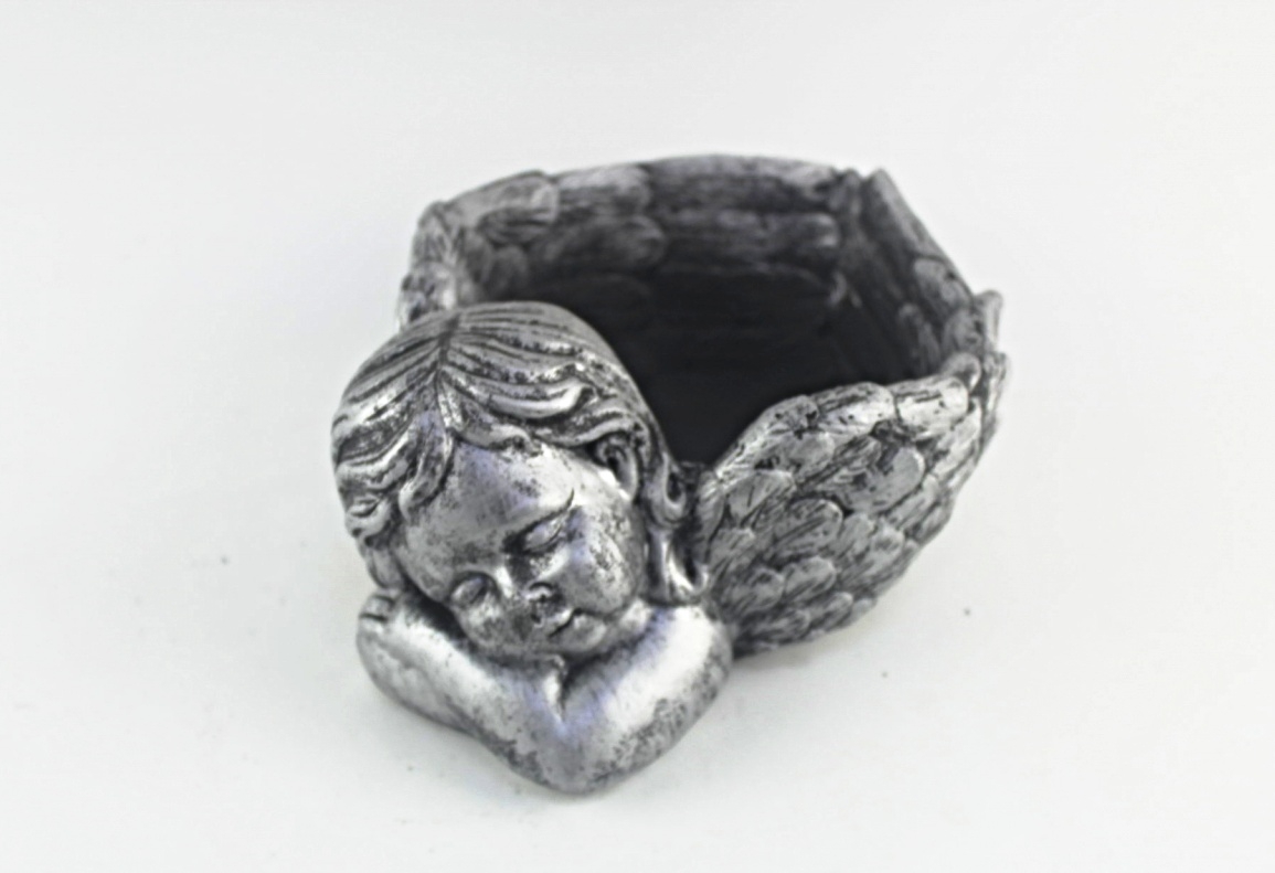 Betonový květináč s andělem stříbrný 23x10,5x17 cm