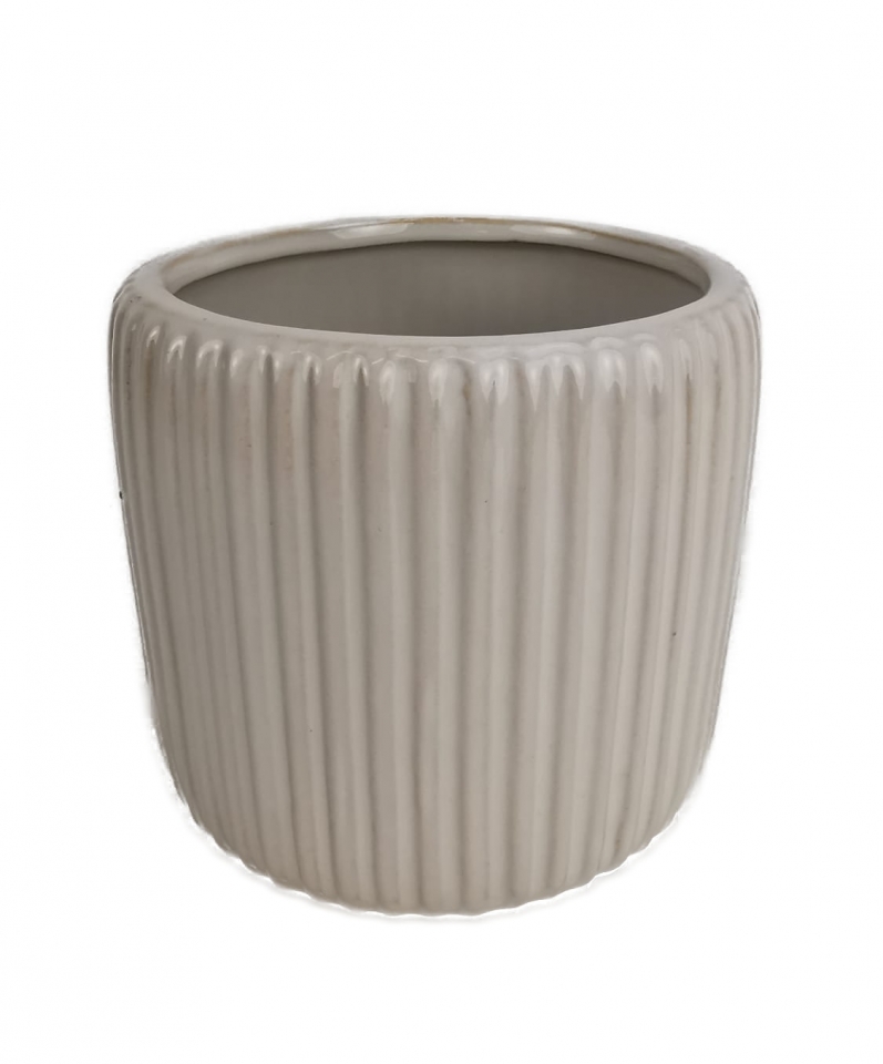 Keramický květináč se svislým vzorem bílý, 13,3 cm