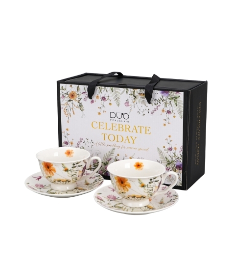 Sada 2 porcelánových hrnků s podšálky PANSY 250ml
