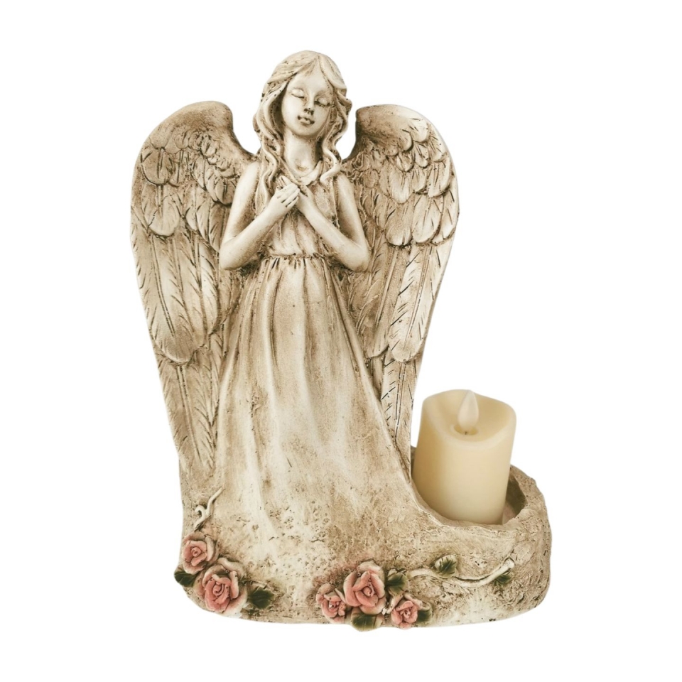 LED anděl polyresin se svíčkou 21,5 x 11 x 27 cm