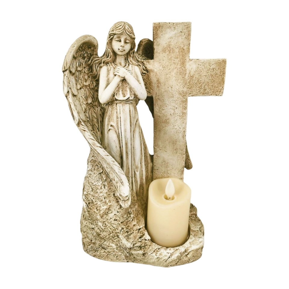LED anděl polyresin se svíčkou 17 x 10,5 x 26,5 cm