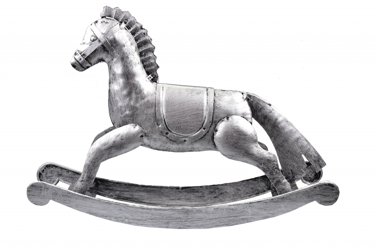 Kovový houpací kůň stříbrný 20,5 cm