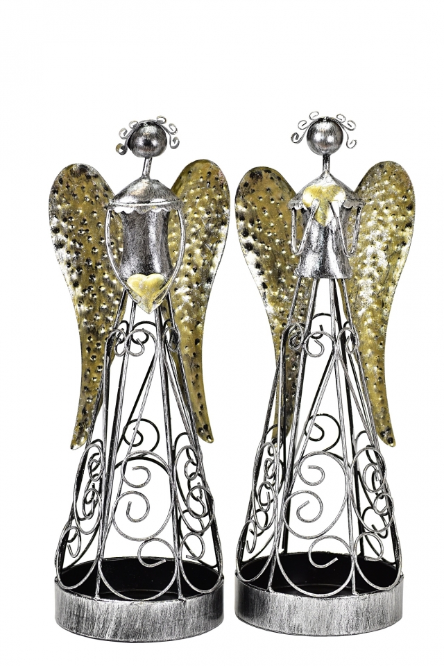 Plechový anděl Rachel šampaň 35,5 cm