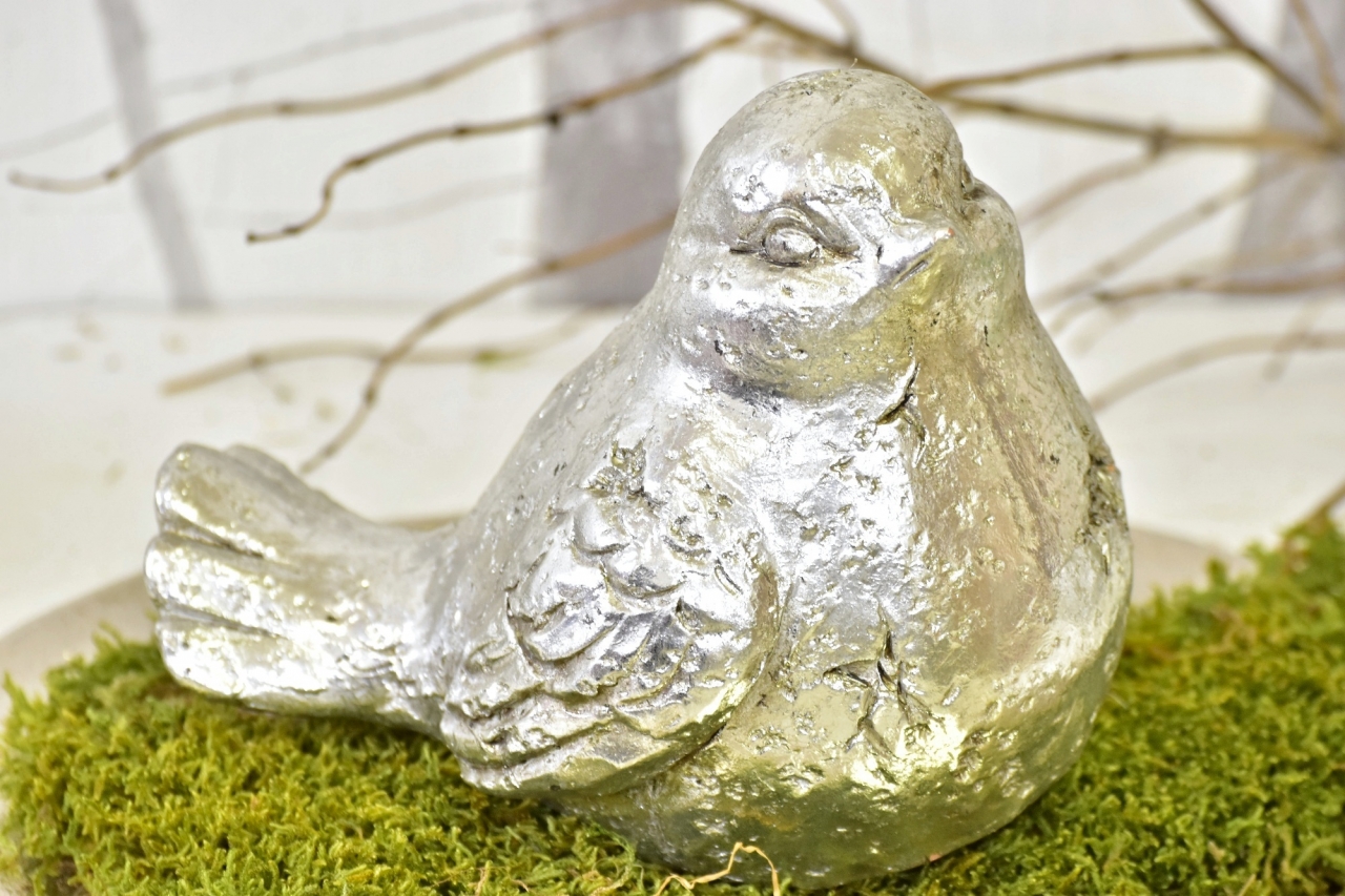 Keramický ptáček Ollie L, stříbrný