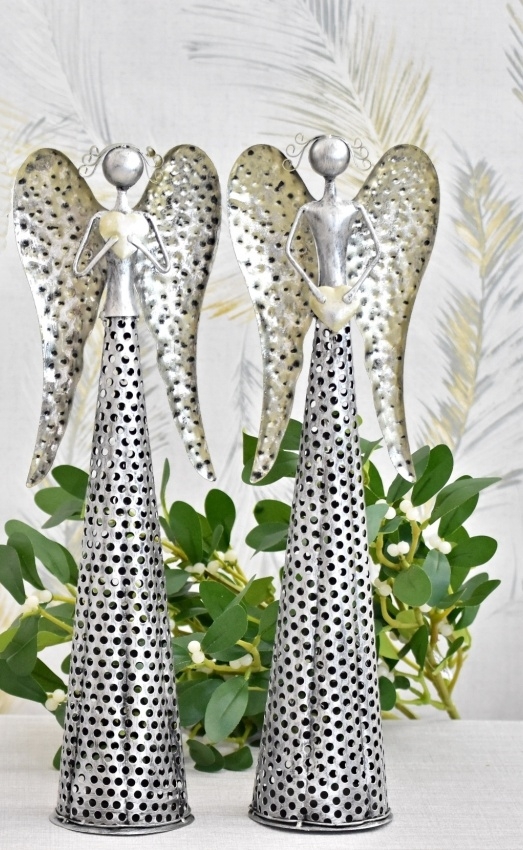 Plechový anděl Deco LED champagne-silver 40 cm, mix druhů