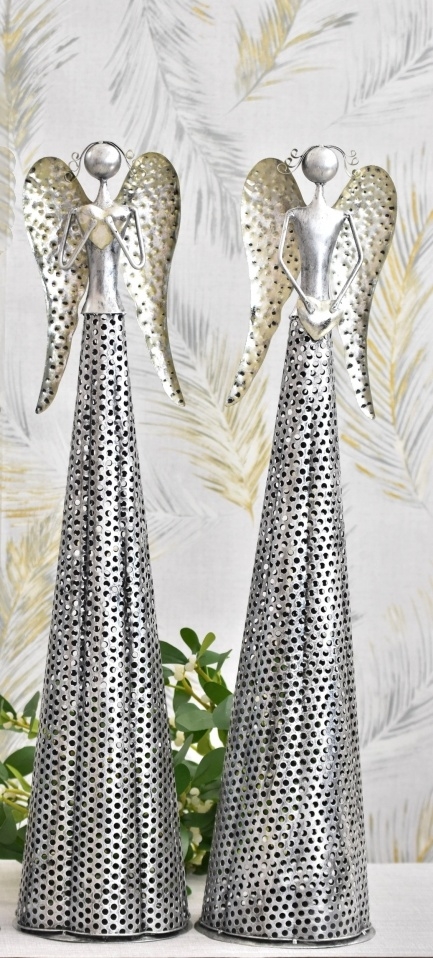 Plechový anděl Deco LED champagne-silver 63 cm, mix druhů