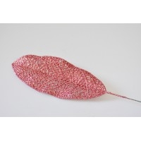 Umělý list s glitry 14x6 cm, korál, s/36 ks