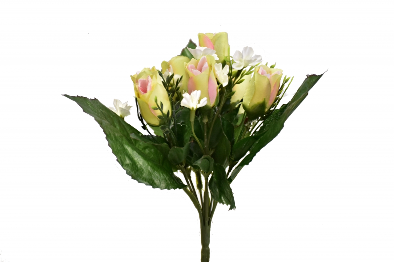 Kytice růží 26 cm, zeleno-růžová
