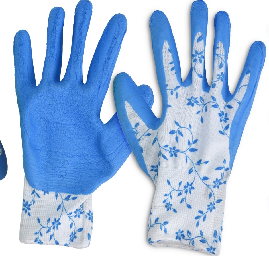 Zahradní rukavice s latexovou vrstvou Blue flowers S