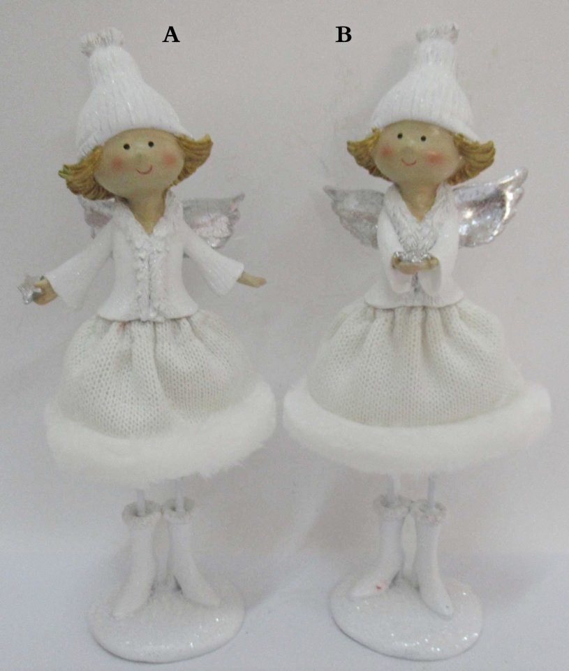 Vánoční anděl bílý s vlněnou sukní, 28x12x10 cm, mix druhů