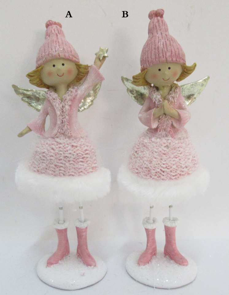 Vánoční anděl růžový s vlněnou sukní, 20x9x7 cm, mix druhů