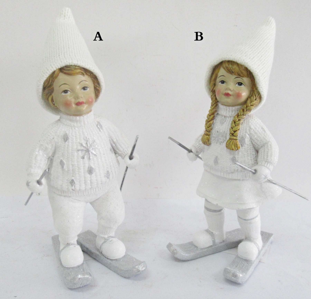 Figurka holka, kluk na lyžích 19x8,5x8 cm, mix druhů