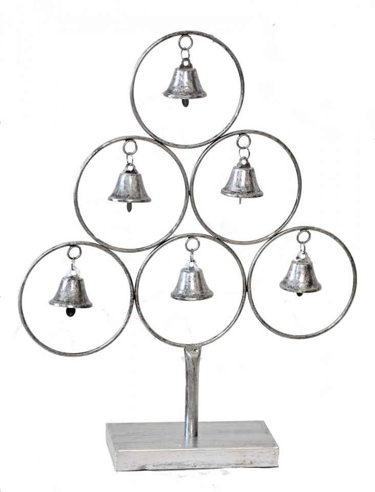 Kovový strom se zvonečky 42 cm, stříbrný