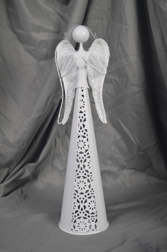 Plechový anděl Nova LED stříbrný s patinou 40 cm