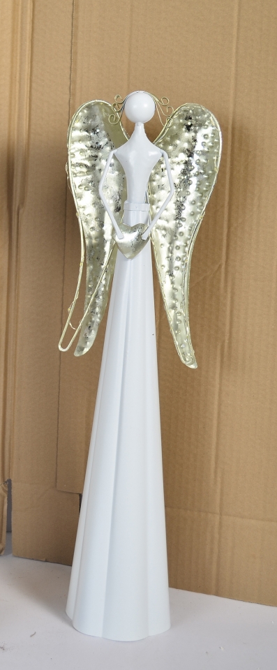 Plechový anděl Mary s champagne křídly, LED, 53,5 cm
