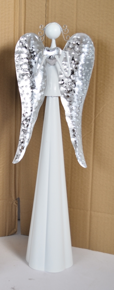 Plechový anděl Mary se stříbrnými křídly, 49 cm