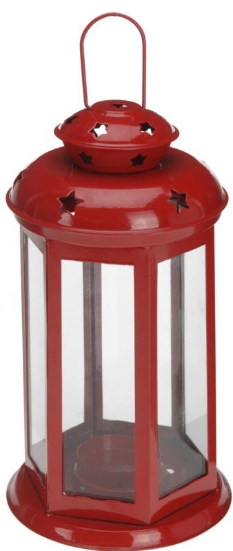 Kovová lucerna červená, 22,5x11,6 cm