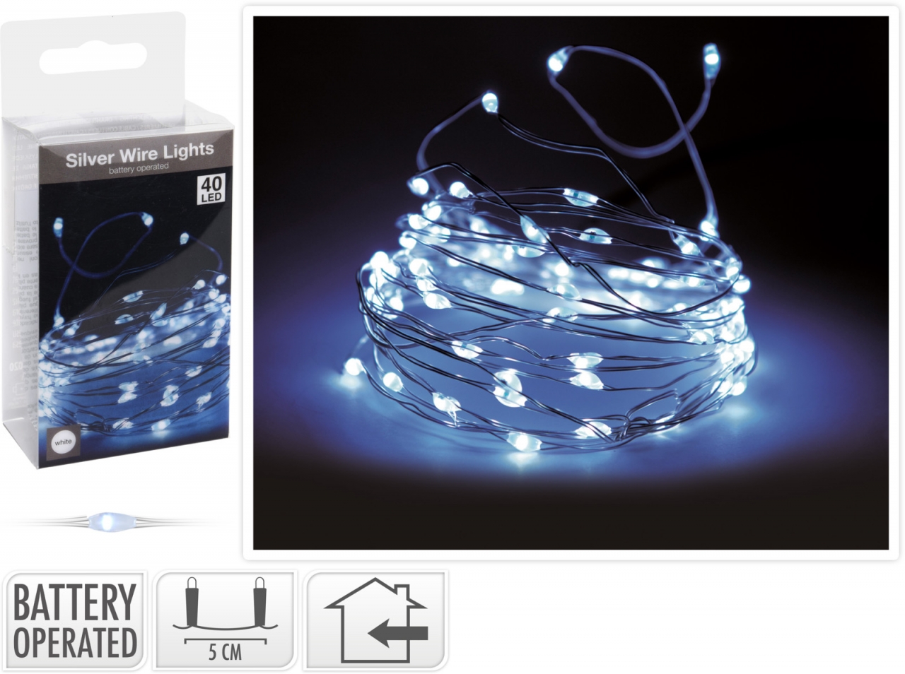 Světelný řetěz 200 cm, 40 LED studené bílé světlo