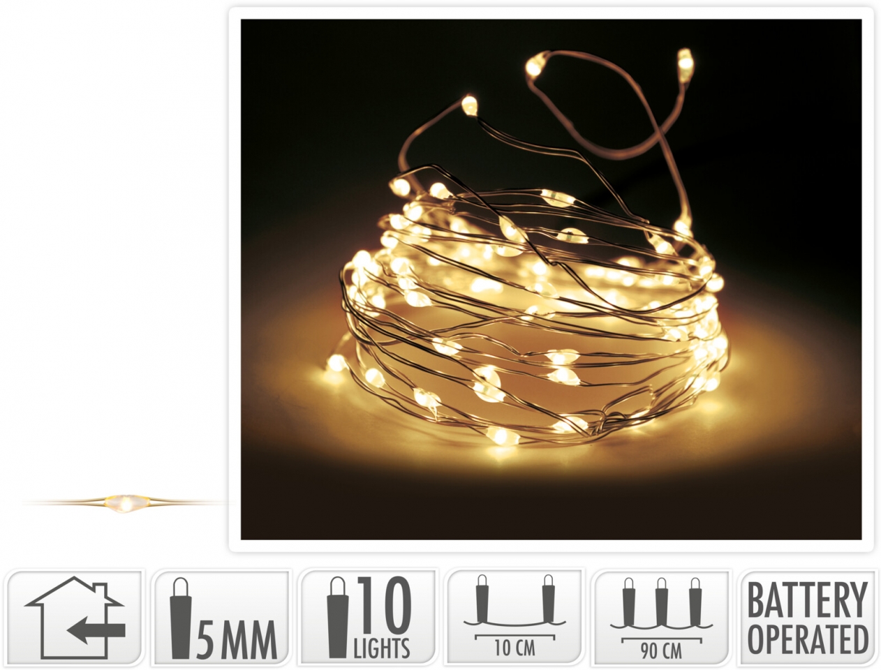 Světelný řetěz 100 cm, 10 LED teplé bílé světlo