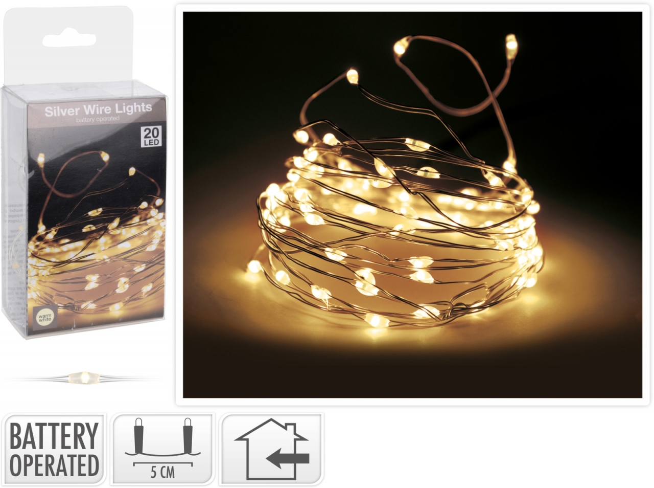 Světelný řetěz 100 cm, 20 LED teplé bílé světlo