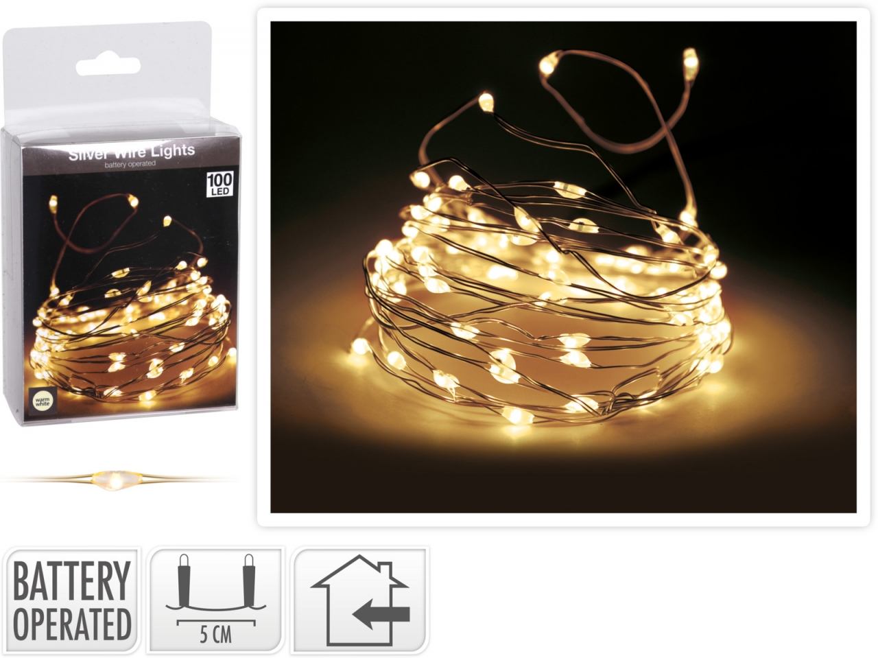Světelný řetěz 500 cm, 100 LED teplé bílé světlo