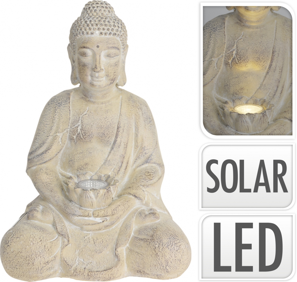 Soška Buddhy se solárním osvětlením, 44x31,5x27 cm