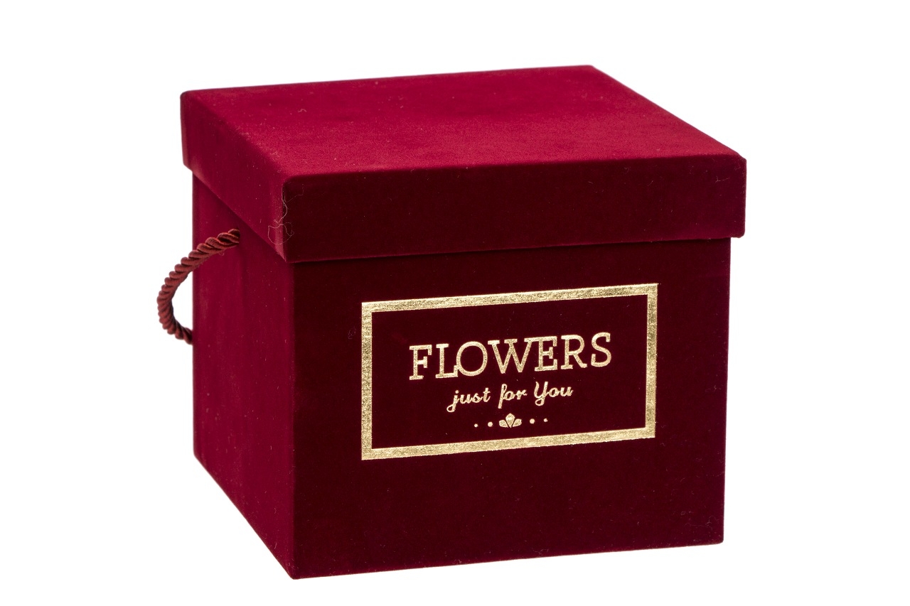Flower box červený - bordó sametový 15x15x13 cm