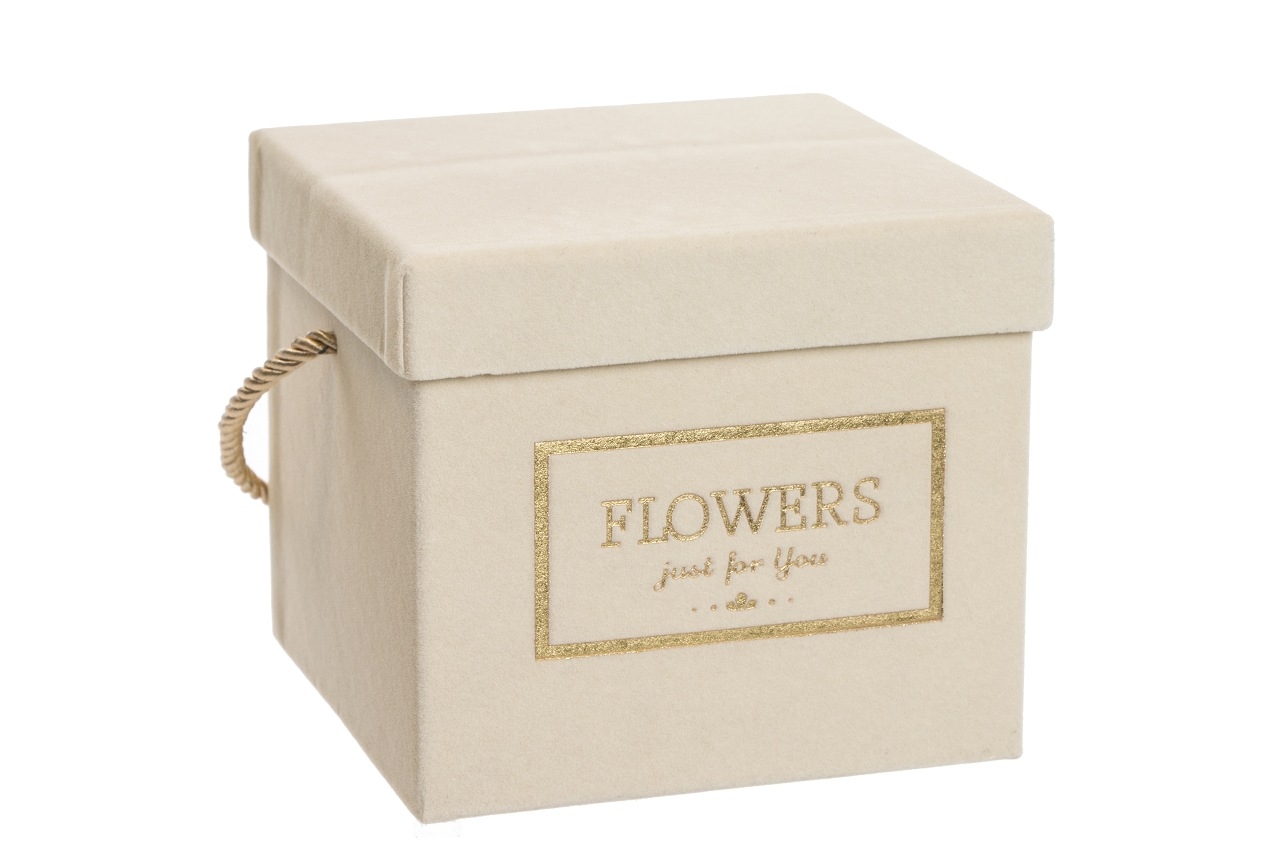 Flower box krémový sametový 15x15x13 cm