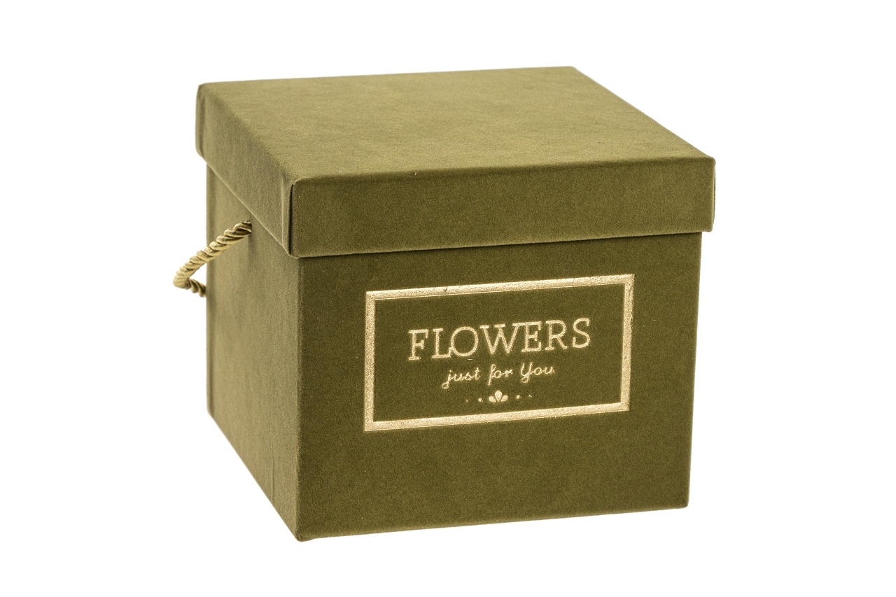 Flower box olivový sametový 15x15x13 cm