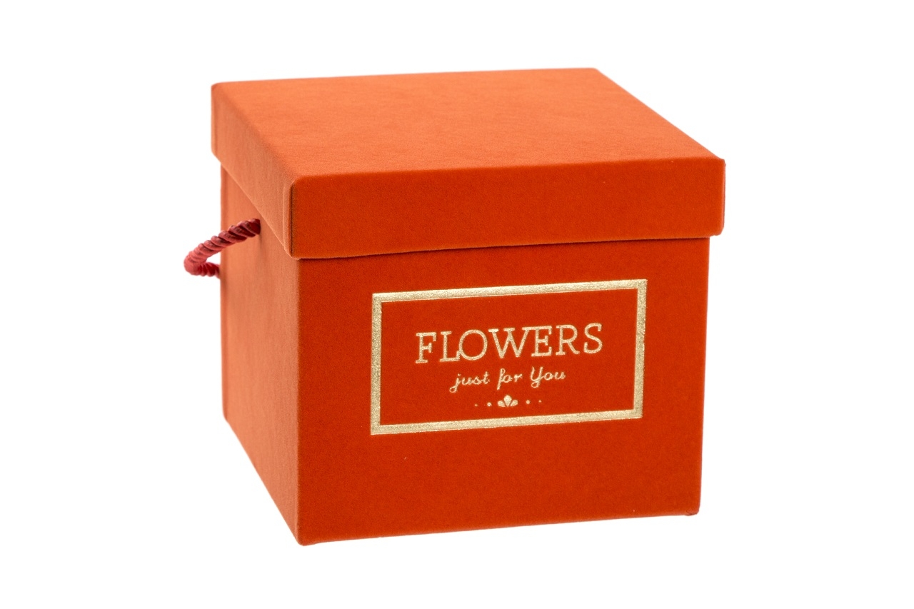 Flower box oranžový sametový 15x15x13 cm